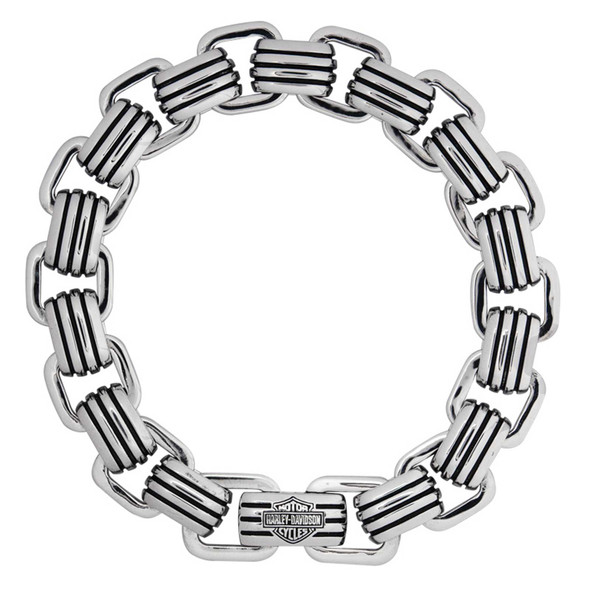 Harley-Davidson Men's Bar & Shield Steel Lines Bracelet - Stainless Steel - Wisconsin Harley-Davidson