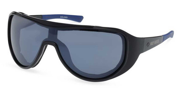 Harley-Davidson Men's Badlands Shield Sunglasses, Shiny Black & Blue Frames - Wisconsin Harley-Davidson
