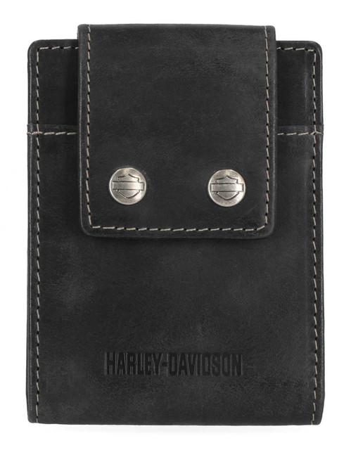 Harley-Davidson Men's Smooth Grain Snap Front Pocket Billfold Wallet - Black - Wisconsin Harley-Davidson