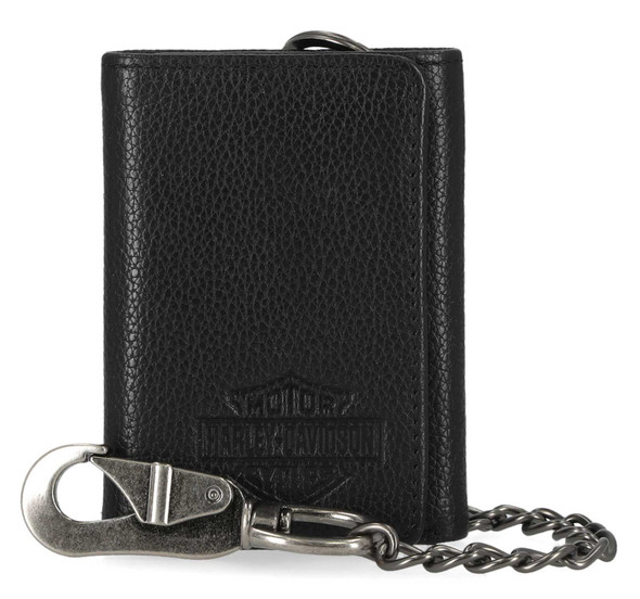 Harley-Davidson Men's Bar & Shield Core Pebble Chain Tri-Fold Wallet, Black - Wisconsin Harley-Davidson