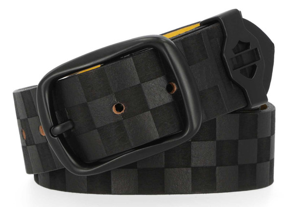 Harley-Davidson Men's Checkerboard Bar & Shield Keeper Leather Belt, Black - Wisconsin Harley-Davidson