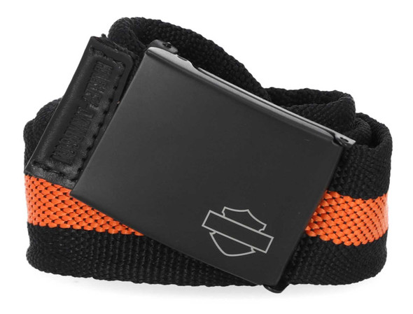 Harley-Davidson Mens Tactical Gun Metal Bar & Shield Buckle Nylon Belt w/ Orange - Wisconsin Harley-Davidson