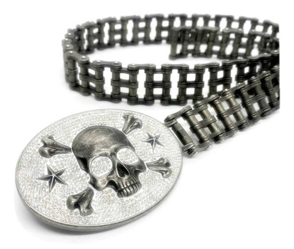 Heavy Metal Women's Riders Stainless Steel Belt, Bling Skull Distressed Buckle - Wisconsin Harley-Davidson