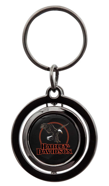 Harley-Davidson Circle Eagle H-D Text Spinner Key Chain - Black Finish - Wisconsin Harley-Davidson