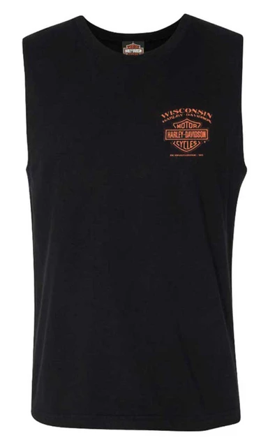 Harley-Davidson Men's Eagle Piston Crew-Neck Sleeveless Cotton Muscle Tee, Black - Wisconsin Harley-Davidson