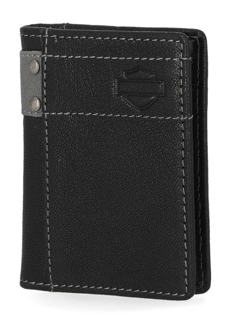 Harley-Davidson Men's Genuine Leather With Calvary Canvas Trim Vertical Billfold - Wisconsin Harley-Davidson