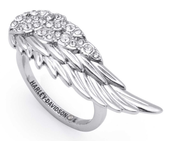 Harley-Davidson Women's Crystal Stones Pave Wing Ring - Brass Silver Plated - Wisconsin Harley-Davidson