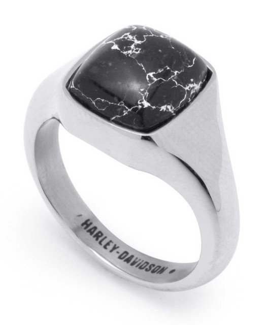 Harley-Davidson Women's Howilite Stone Signet Ring - Stainless Steel, Silver - Wisconsin Harley-Davidson