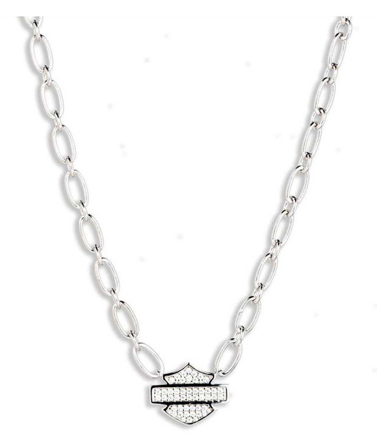 Harley-Davidson Women's 16 in. Paperclip Chain Bar & Shield Necklace, Silver - Wisconsin Harley-Davidson