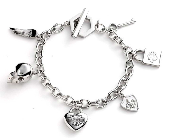 Harley-Davidson Women's 7.5 in. Logo & Motif Charm Toggle Bracelet - Silver - Wisconsin Harley-Davidson