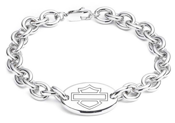 Harley-Davidson Women's 7.5 in. Bar & Shield Plaque Chain Bracelet - Silver - Wisconsin Harley-Davidson