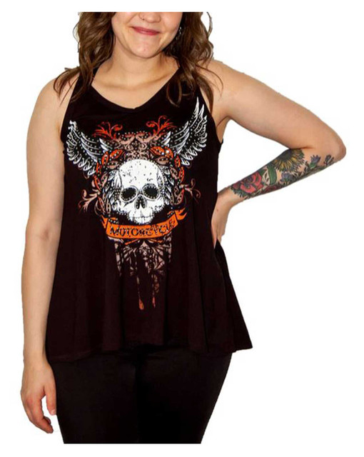 Liberty Wear Women's Embellished Laurel Skull Sleeveless Tank Top - Black - Wisconsin Harley-Davidson