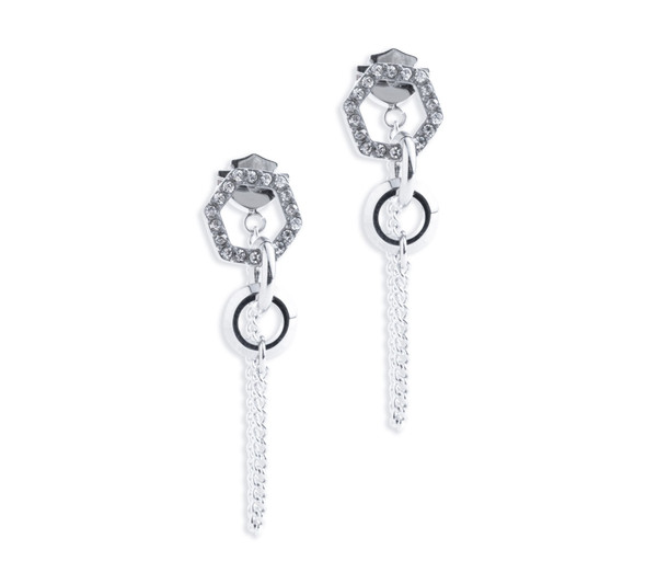 Harley-Davidson Women's Bling Hexagon Pave Chain Accent Bar & Shield Earrings - Wisconsin Harley-Davidson