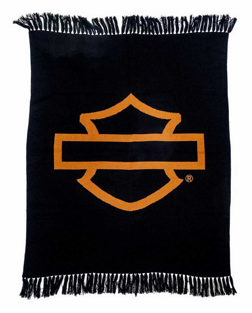 Harley-Davidson® Woven Open Bar & Shield Logo Knit Blanket - Black