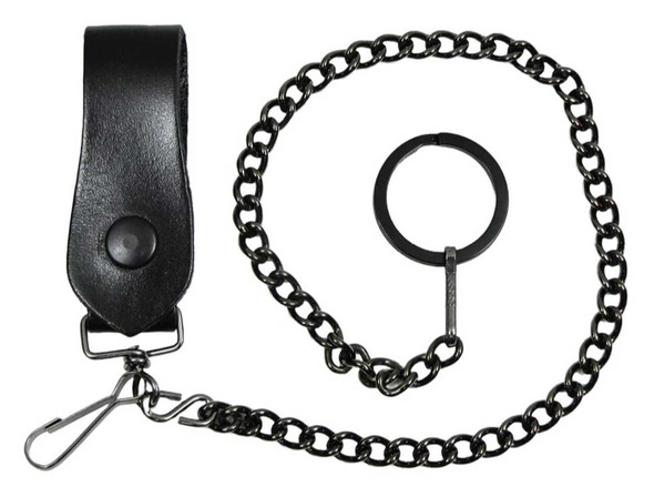 Mascorro 18 inch Gun Metal Wallet Chain w/ Leather Fob & Key Ring - Black - Wisconsin Harley-Davidson
