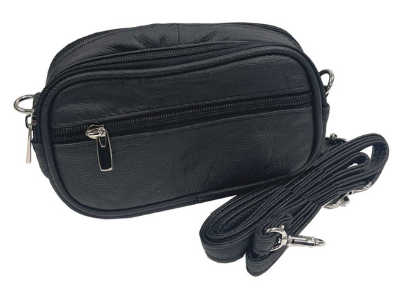 RCS Unisex Genuine Leather Accessory Toiletry Travel Case  - Black - Wisconsin Harley-Davidson