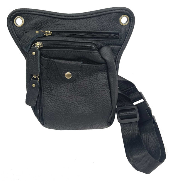 RCS Women's Genuine Leather Stylish Crossbody Purse With Leg Strap - Black - Wisconsin Harley-Davidson
