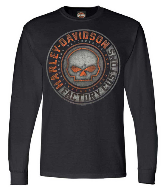 Harley-Davidson Men's Halo Willie G Skull Crew-Neck Long Sleeve Shirt - Black - Wisconsin Harley-Davidson