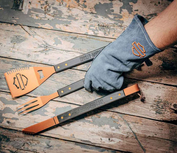 Harley-Davidson® Grill Tool Set with Gloves, Stainless-Steel