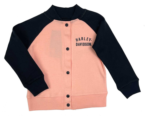 Harley-Davidson Little Girls' Bar & Shield Toddler Varsity Knit Jacket - Pink - Wisconsin Harley-Davidson
