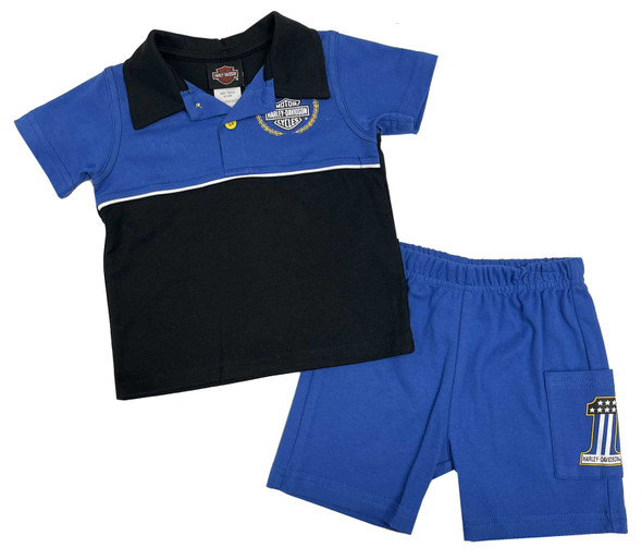 Harley-Davidson Little Boys' 2-Piece Toddler Race Knit Short Sleeve & Short Set - Wisconsin Harley-Davidson