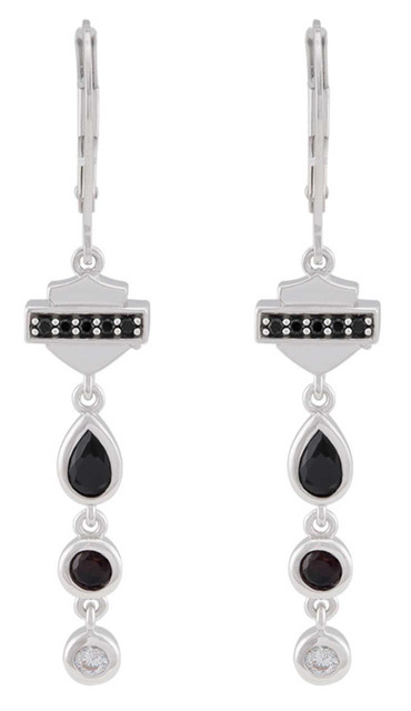 Harley-Davidson Women's Garland Stones Bar & Shield Drop Dangle Earrings, Silver - Wisconsin Harley-Davidson