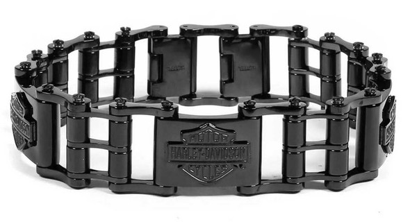 Harley-Davidson Men's Bar & Shield Blackout Bike Chain Bracelet, Stainless Steel - Wisconsin Harley-Davidson