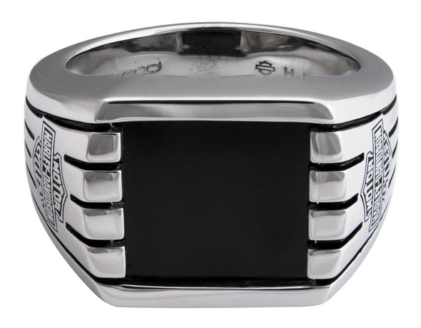 Harley-Davidson Men's Bar & Shield Steel Lines Ring, Silver Stainless Steel - Wisconsin Harley-Davidson