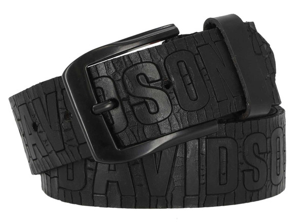 Harley-Davidson Men's Cracked Earth Raised H-D Logo Leather Belt - Black - Wisconsin Harley-Davidson