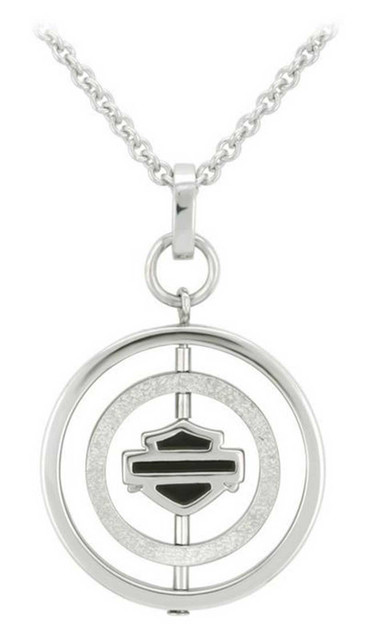 Harley-Davidson Women's Large Circle Bar & Shield Spinner Necklace, Silver - Wisconsin Harley-Davidson