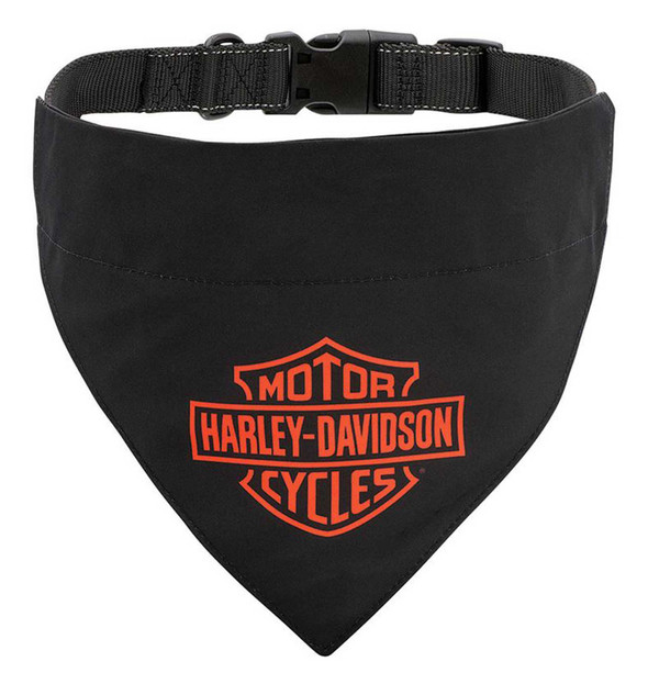 Harley-Davidson Dog Pet Collar w/ Black Bandana, SM/MD 12"-18" Adjustable Clasp - Wisconsin Harley-Davidson