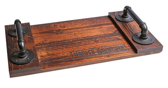 Harley-Davidson Large Wooden Serving Tray w/ Industiral Metal Handles, 22" x 12" - Wisconsin Harley-Davidson