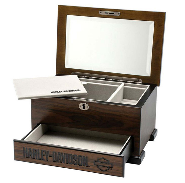 Harley-Davidson® Wooden Jewelry Box Storage, Dark Brown Finsh