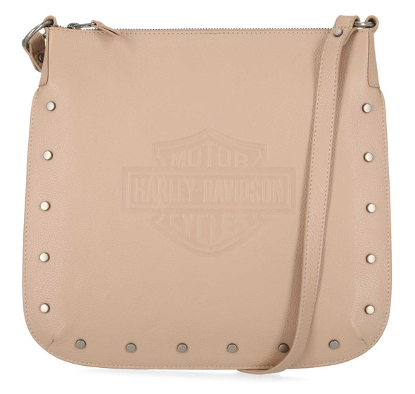 Harley-Davidson Women's Flat Studded Bar & Shield Crossbody Bag - Tan - Wisconsin Harley-Davidson