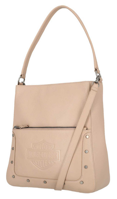 Harley-Davidson Women's Flat Studded Bar & Shield  Shopper Hobo Bag - Tan - Wisconsin Harley-Davidson