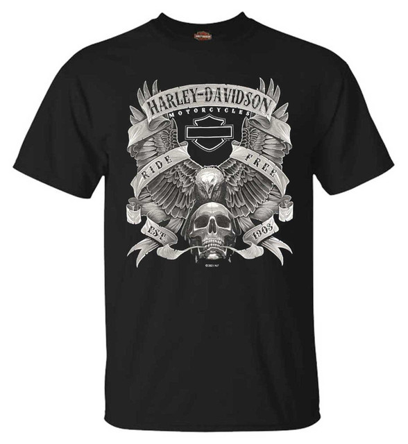 Harley-Davidson Men's Fastened Cotton Short Sleeve Crew-Neck Tee, Black - Wisconsin Harley-Davidson