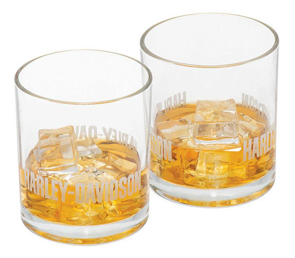 Harley-Davidson Premier Rocks Glass Set - 10 oz. - Faux Etched H-D Logo - Wisconsin Harley-Davidson