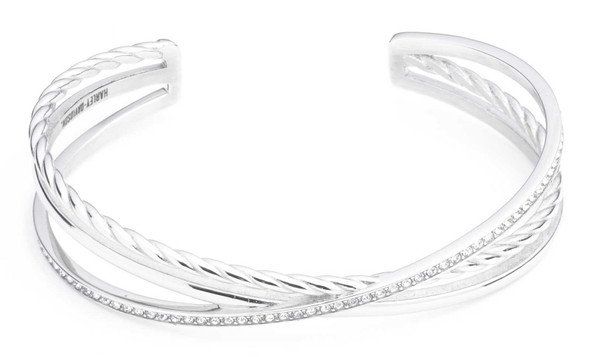 Harley-Davidson Women's 7.5 Inch Crisscross Crystal Cuff Bracelet, Silver - Wisconsin Harley-Davidson