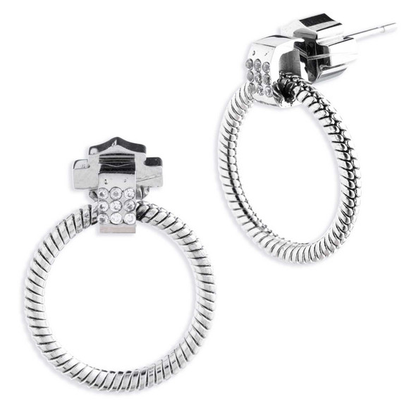 Harley-Davidson Women's Snake Chain Crystal Doorknocker Earrings Stainless Steel - Wisconsin Harley-Davidson