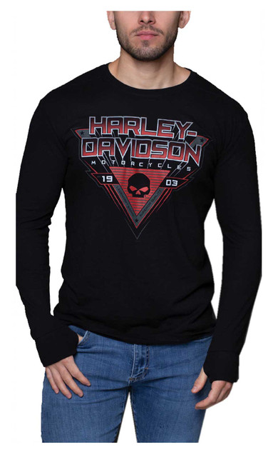 Harley-Davidson Men's Willie G Skull Long Sleeve Shirt w/ Thumbholes - Black - Wisconsin Harley-Davidson