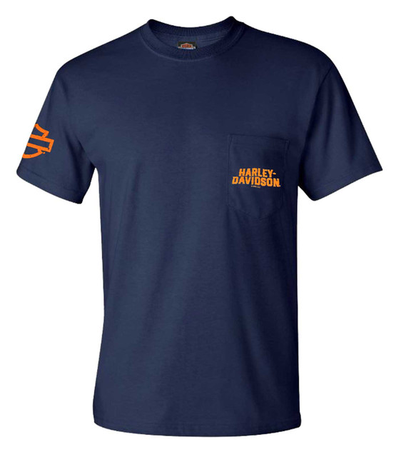 Harley-Davidson Men's Bevel Grime Short Sleeve Chest Pocket T-Shirt, Navy Blue - Wisconsin Harley-Davidson