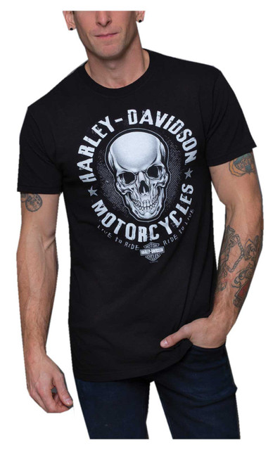 Harley-Davidson Men's Center Skull Short Sleeve Crew-Neck Cotton T-Shirt - Black - Wisconsin Harley-Davidson