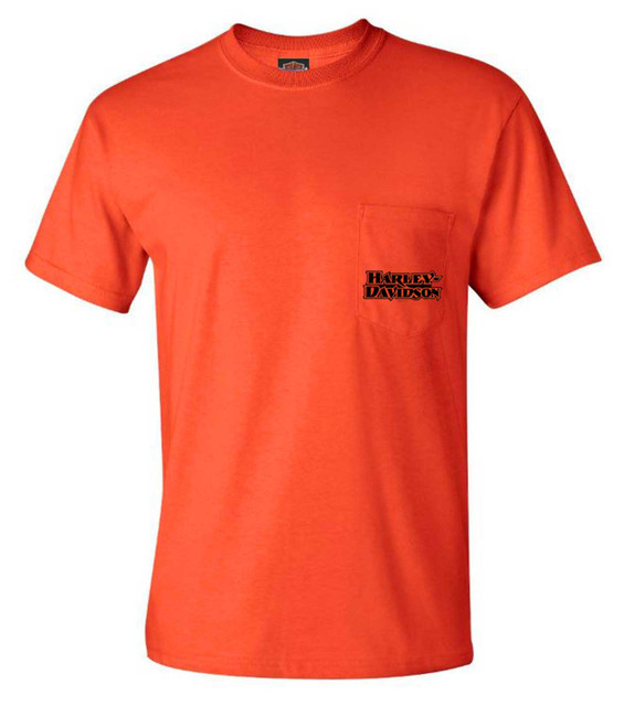 Harley-Davidson Men's Minding H-D Short Sleeve Chest Pocket T-Shirt, Orange - Wisconsin Harley-Davidson