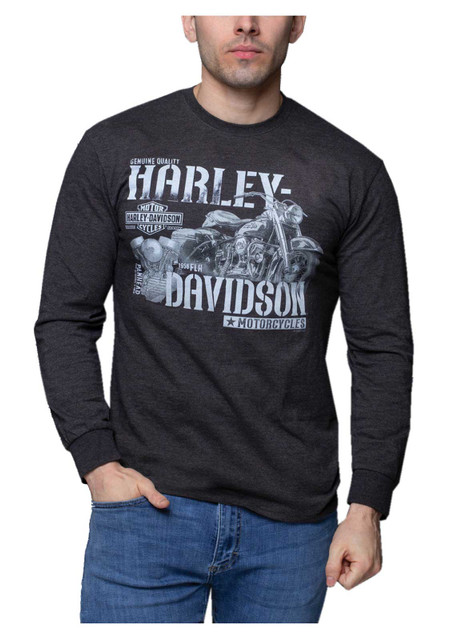 Harley-Davidson Men's Descendant Long Sleeve Crew-Neck Shirt, Charcoal - Wisconsin Harley-Davidson