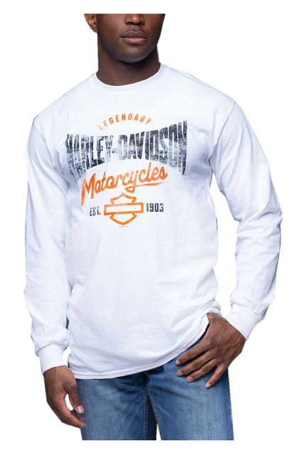 Harley-Davidson Men's Distressed Pile Up Long Sleeve Crew-Neck Shirt, White - Wisconsin Harley-Davidson