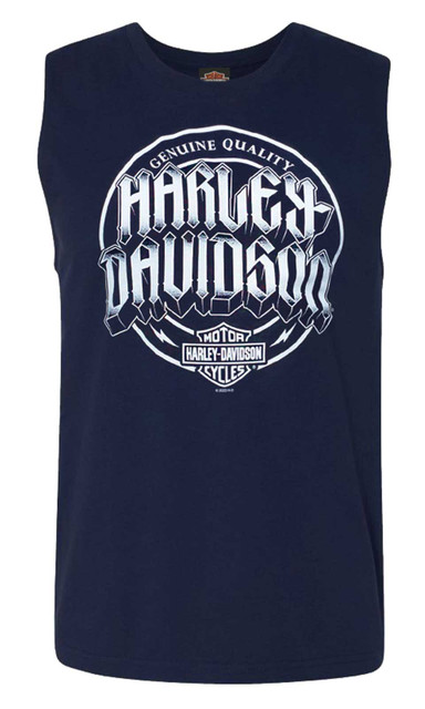 Harley-Davidson Men's Valor Bar & Shield Sleeveless Cotton Muscle Shirt, Navy - Wisconsin Harley-Davidson