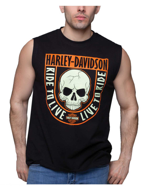 Harley-Davidson Men's Simple Skull Sleeveless Cotton Muscle Shirt, Black - Wisconsin Harley-Davidson