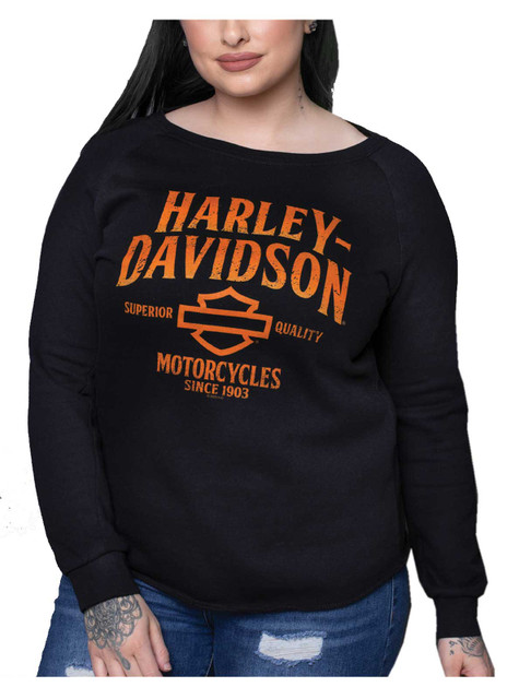 Harley-Davidson Women's Induct Crew-Neck Pullover Fleece Sweatshirt, Black - Wisconsin Harley-Davidson