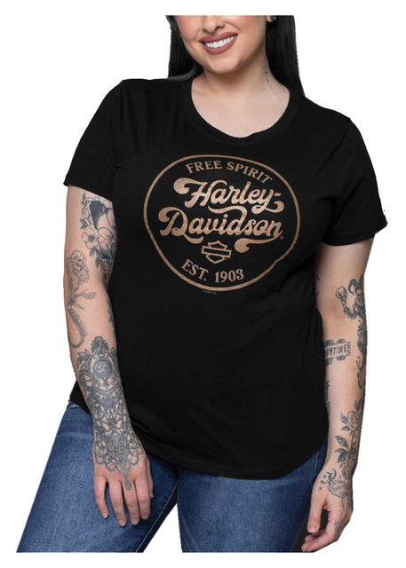 Harley-Davidson Women's Metallic Retro Circle Curved Bottom Short Sleeve T-Shirt - Wisconsin Harley-Davidson