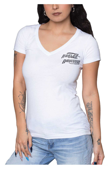 Harley-Davidson Women's Delight H-D V-Neck Short Sleeve T-Shirt, White - Wisconsin Harley-Davidson